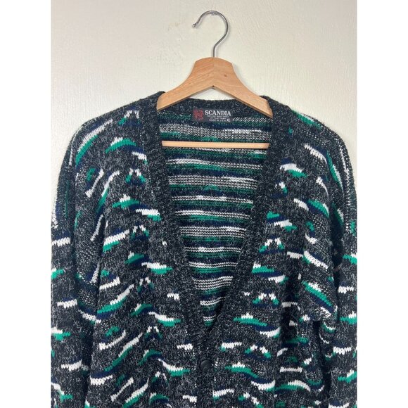 Vintage Scandia Mens Black Knit Button Up Sweater Cardigan - Picture 6 of 13